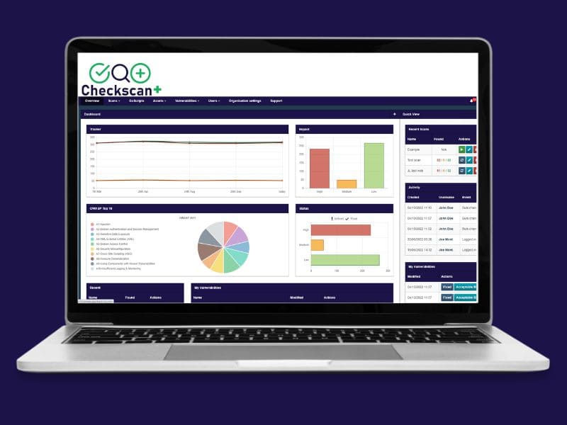 Checkscan vulnerabilities dashboard